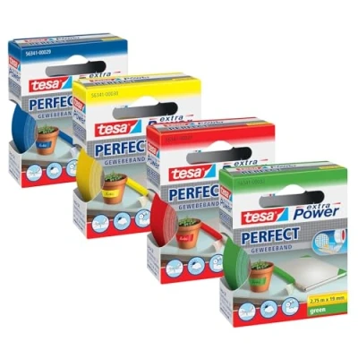 Image of tesa Extra Power Fabric Tape Length 2.75 m Width 19 mm Pack of 4 (Basic Colours)