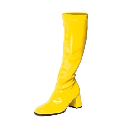 Image of Womens Ladies Mens Knee High Disco Zip Up 60s 70s Party Fancydress Boot 6CM Heel (Yellow, UK Footwear Size System, Adult, Women, Numeric, Medium, 9)