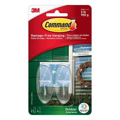 Image of Command Clear Medium Hooks, 2 Hooks + 4 Adhesive Strips Outdoor Use Suitable for Hanging items up to 900 g Damage Free