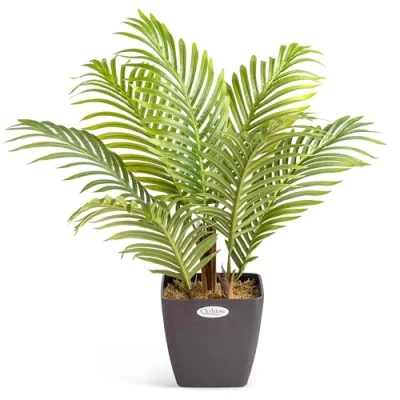 Image of CHRISTOW Artificial Areca Palm Tree, Fake House Plant for Home Decoration, Lifelike Leaves and Husky Natural Looking Stems, Weighted Pot, Indoor Outdoor (60cm / 2ft)