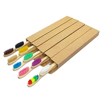 Image of Adults Bamboo Toothbrushes 10 Pack, Soft Bristles Natural Wooden Toothbrush, Biodegradable Organic Handle Toothbrush for Home and Travel Plastic Free Packaging