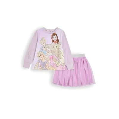 Image of Disney Girls Princess Tutu Set Purple Top with Glitter Print and Tulle Skirt Comfortable Cotton Blend Outfit (Ages 1 5) (V9_0319, 2 3Y)