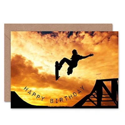 Image of Wee Blue Coo HAPPY BIRTHDAY SKATEBOARD RAMP SUNSET PHOTO BLANK GREETINGS CARD