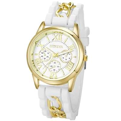 Image of JewelryWe Women Watches Silicone Band Gel Jelly Wristwatch Round Analog Quartz Casual Dress Watch for Ladies Girls, Teens, Xmas
