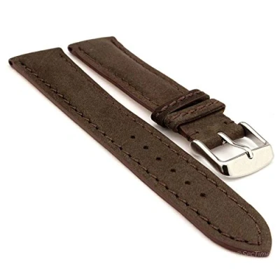Image of SecTime Nubuck Genuine Leather Watch Strap Band Evosa SS. Buckle Spring Bars (22mm, Dark Brown)