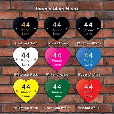 Image of Personalised House Sign, Laser Cut, Custom Front Door Acrylic Number Plaque (15x15 Heart)