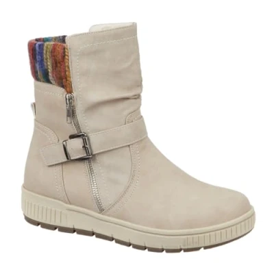 Image of Jo &amp; Joe Ladies Faux Leather Knitted Collar Zip Fastening Ankle Boots (Beige, UK Footwear Size System, Adult, Women, Numeric, Medium, 8)