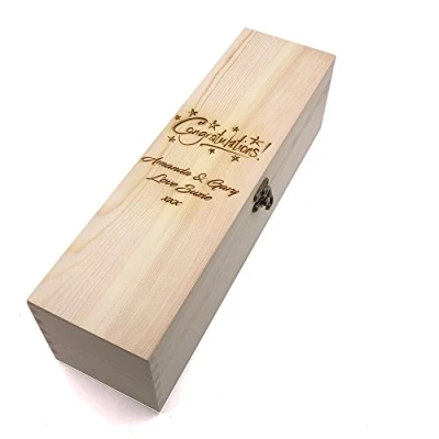 Image of ukgiftstoreonline Personalised Wooden Wine Bottle Box, Engraved Congratulations Gift