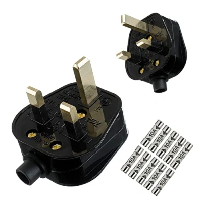 Image of HUAREW 10A Fused Mains Plug With Cord Grip For UK Fuses Black (Pack of 2 pcs ）