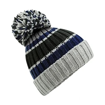 Image of Beechfield Stylish Cuffed Design Hygge Striped Beanie Blue Steel