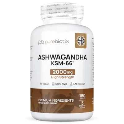Image of Ashwagandha KSM 66 (Vegan) High Strength Tablets (Over 2000mg) Made in UK Pure Organic Root Powder