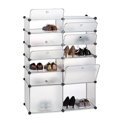 Image of Relaxdays Plastic Cabinet, 12 Compartment Shoe Rack, XXL Modular Shelf, H x W D: 125 94 37 cm, Transparent