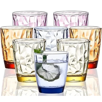 Image of [Look Like Glass] 300ml 8 Piece Premium Unbreakable Drinking Glasses Plastic Tumblers Dishwasher Safe BPA Free Small Acrylic Juice for Kids Water (4 Colors)