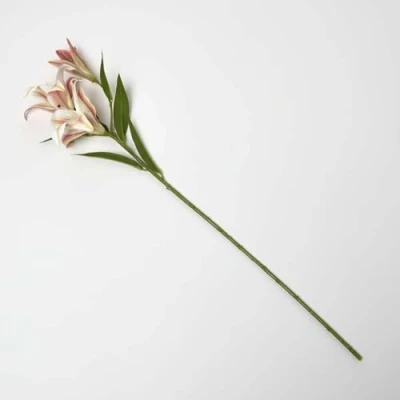 Image of HOMESCAPES Artificial Cream Pink Lily Flowers 80 cm, Realistic Individual Flower