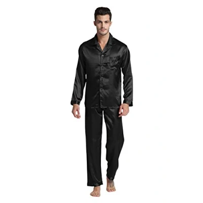 Image of Tony &amp; Candice Men&#039;s Sleepwear Classic Satin Pyjama Set, Nightwear (Medium, Black)