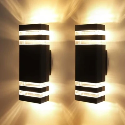 Image of CANMEIJIA LED Wall Light, Outdoor Lights IP65 Waterproof Outside Porch Light Front Door Lamp Modern Aluminum Black 3000K Included 4 * 6W GU10 for Garden Hallway Bathroom etc