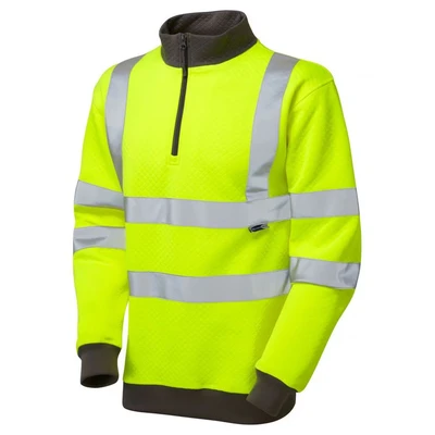 Image of Leo Workwear Brynsworthy ISO 20471 CL 3 1/4 ZIP Sweatshirt Hi vis Yellow3XL