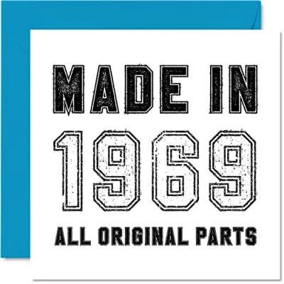 Image of 55th Birthday Card for Men Women Him Her Made in 1969 All Original Parts Funny Fifty Five Fifth Grandad Nan Grandma Mum Dad, 145mm x Humour Greeting Cards
