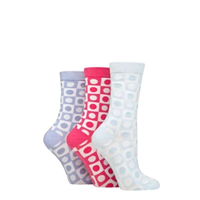 Image of Women&#039;s 3 Pair SOCKSHOP Wildfeet Cotton Novelty Patterned Socks Spotty Check Blue / Pink Purple 4 8