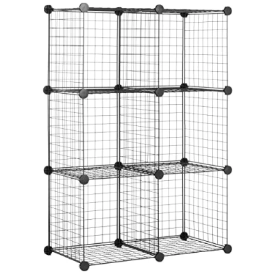 Image of Amazon Basics 6 shelves Cube Interlocking 1 Storage Unit With Metal Wire Mesh, 60 Pounds / 27kg Shelf Maximum Weight Capacity, Black, 37 cm D x 77 W 114 H