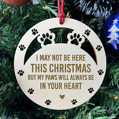 Image of Red Ocean Wooden Dog Cat Pet Memorial Christmas Tree Decoration Bauble Engraved Gift Keepsake