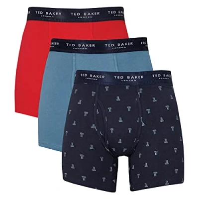 Image of Ted Baker Mens 3 Pack Boxer Briefs Lychee/Aegean Blue/Navy Wikket S