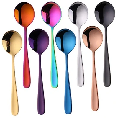 Image of Do Buy Soup Spoons Set of 8, Table Bouillon Spoons, 18/10 Stainless Steel (Coloured)