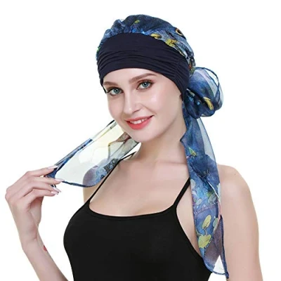 Image of Cancer Headcovers for Chemo Patients Hat Scarf Cap Women Denim Blue