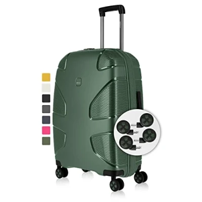 Image of IMPACKT IP1 4 Wheel Hard case Made from Recycled Material, Sustainable Travel Suitcase with Interchangeable Click Wheels, Deep Sea Green, 76 cm (Größe L), Casual