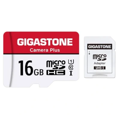 Image of Gigastone 16GB Micro SD Card, Camera Plus 90MB/s, Full HD Video, U1 C10 Class 10 SDHC UHS I Memory with MicroSD to Adapter
