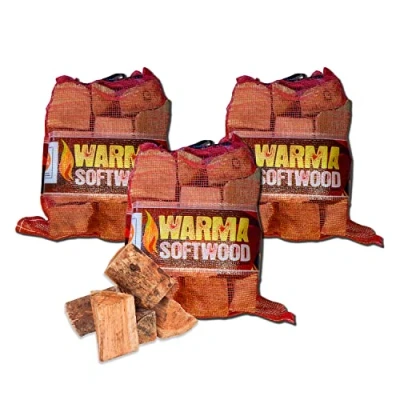 Image of Softwood Firewood Logs 75L Kiln Dried Ready to Burn Easy Light Density Wood 3 x 25 Litre Nets Soft for Outdoor Open Fire Pits Burners Coal Stoves Log