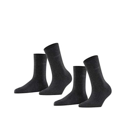 Image of ESPRIT Women&#039;s Uni 2 Pack W SO Cotton Plain Pairs Socks, Grey (Anthracite Melange 3080), 5.5 8
