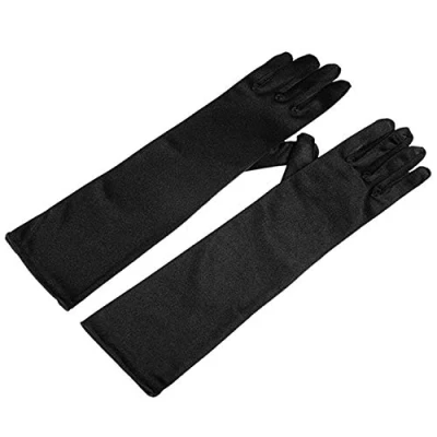 Image of Women&#039;s 55cm Stretchy Silky Satin Bridal Wedding Prom Finger Gloves (Black)(Size: 55 cm)