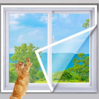 Image of Yuly Custom Size Self Adhesive Cat Protection Screen Mesh,Cats Safety Window Net with Zipper,Fly Anti Mosquito Insect Netting for Balcony Kitchen