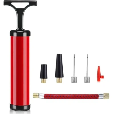 Image of Portable Inflator Ball Pump Air Kit with Needle, Nozzle, Extension Hose for Basketball Football Volleyball Rugby Balloons other Inflatable Set