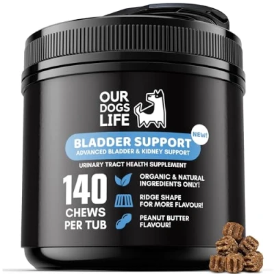 Image of Bladder Support Supplement for Dogs 140 Chews Promotes Healthy Dog &amp; Kidney Function All Natural Organic Ridge Shape Veterinarian Formulated Non GMO, No Fillers Gluten Free