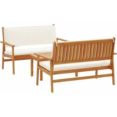 Image of vidaXL 3 Piece Garden Sofa Set with Cushions Solid Wood Acacia