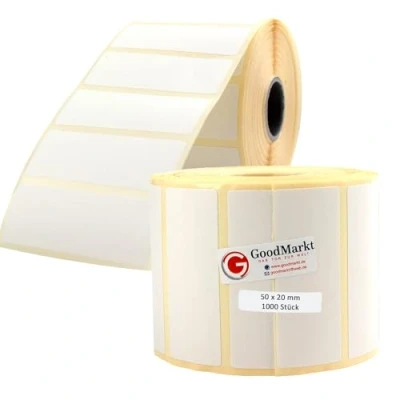 Image of GoodMarkt Thermal Direct Labels self Adhesive 50x20 mm 1 roll, White, 1000 Compatible with Brother, Zebra, Phomemo House Labels, Barcode jam