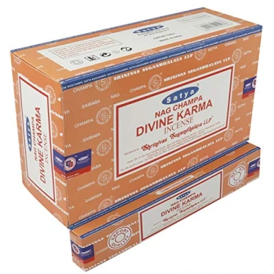 Image of SATYA Nag Champa Divine Karma Agarbatti Handrolled Masala Incense Sticks 12 Packs of 15 Grams Each in a Box Export Quality Product