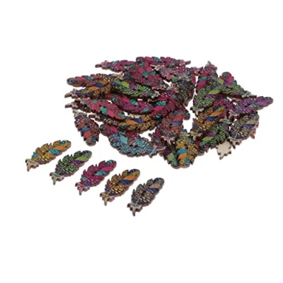 Image of sharprepublic Lots of 100Pcs Wooden Buttons 2 Holes Feather Printing Wood Craft Clothes for Sewing Scrapbooking and DIY Crafting Baby