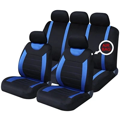 Image of Xtremeauto Full Set of Protective Stylish Seat Covers, Sticker Included, Blue Black