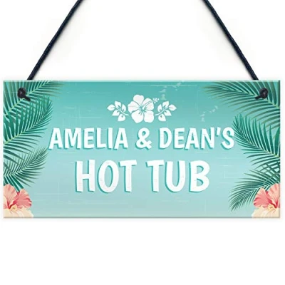 Image of RED OCEAN Novelty Hot Tub Sign Personalised Garden Summer House Tropical Friendship Gift