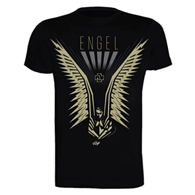 Image of Rammstein Men&#039;s T Shirt Flügel Official Band Merchandise Fan Black with Gold Metallic Front Print, Black, M
