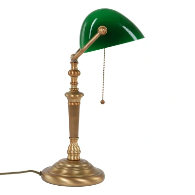 Image of Ancilla Bankers Table Lamp Bronze Brushed, Glass Green Shiny