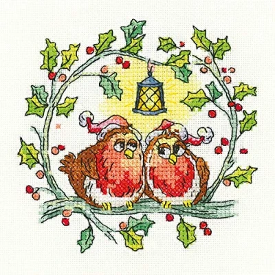Image of Heritage BFCR1528 A 10.5x10.5cm Aida Christmas Robin Counted Cross Stitch Kit