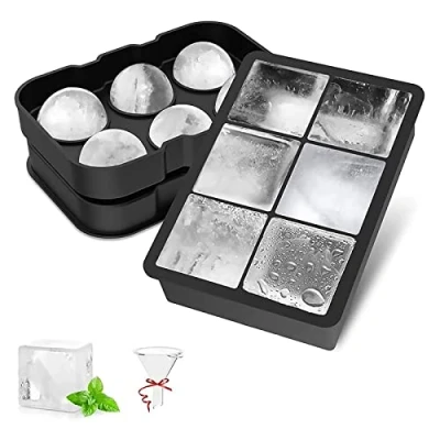 Image of Silicone Ice Cube Tray, Large Mould, Luckela 6 Compartments, 2 Set BPA Free, for Chilled Drinks, Whisky and Cocktails, Black