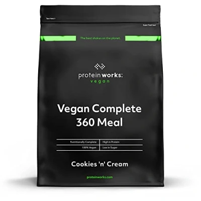Image of Protein Works Vegan Complete 360 Meal Shake, 100% Replacement Powder, Meal, Plant Based 5 Meals, Cookies &#039;n&#039; Cream, 500g