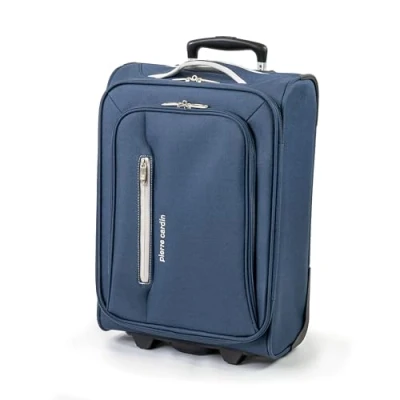 Image of Pierre Cardin Soft Sided 18 Inch Suitcase with Wheels KLM Flybe Emirates Cabin Approved Under 55x40x20 Luggage TUI Thomas Cook Shell Bag Light 1.8kg 48cm 30L (Carry On, Navy &amp; Grey)