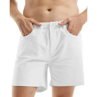 Image of AIMPACT Mens Corduroy Shorts Slim fit 5.5&quot; Flat Front Stretch Casual with Pockets, White, Large