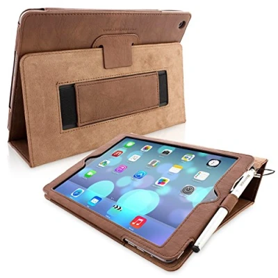 Image of Snugg iPad Air (2014) and 9.7 (2018) Leather Case Cover Protective Flip Stand Distressed Brown